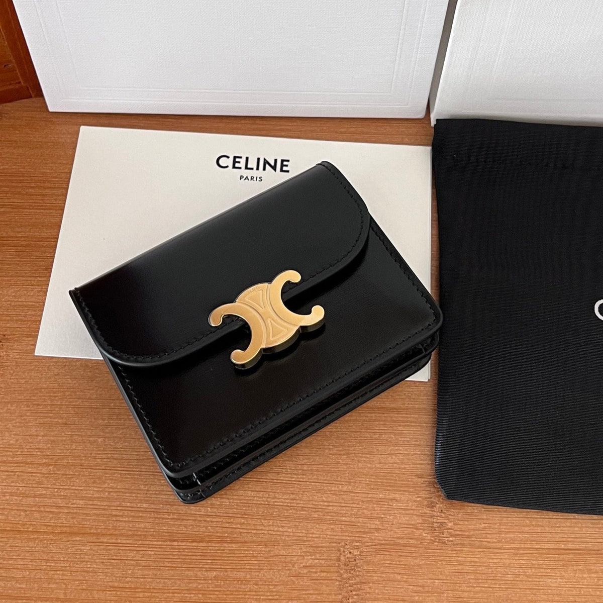 Celine 25S Business Card Holder 10 in Black Triomphe Canvas and Calfskin