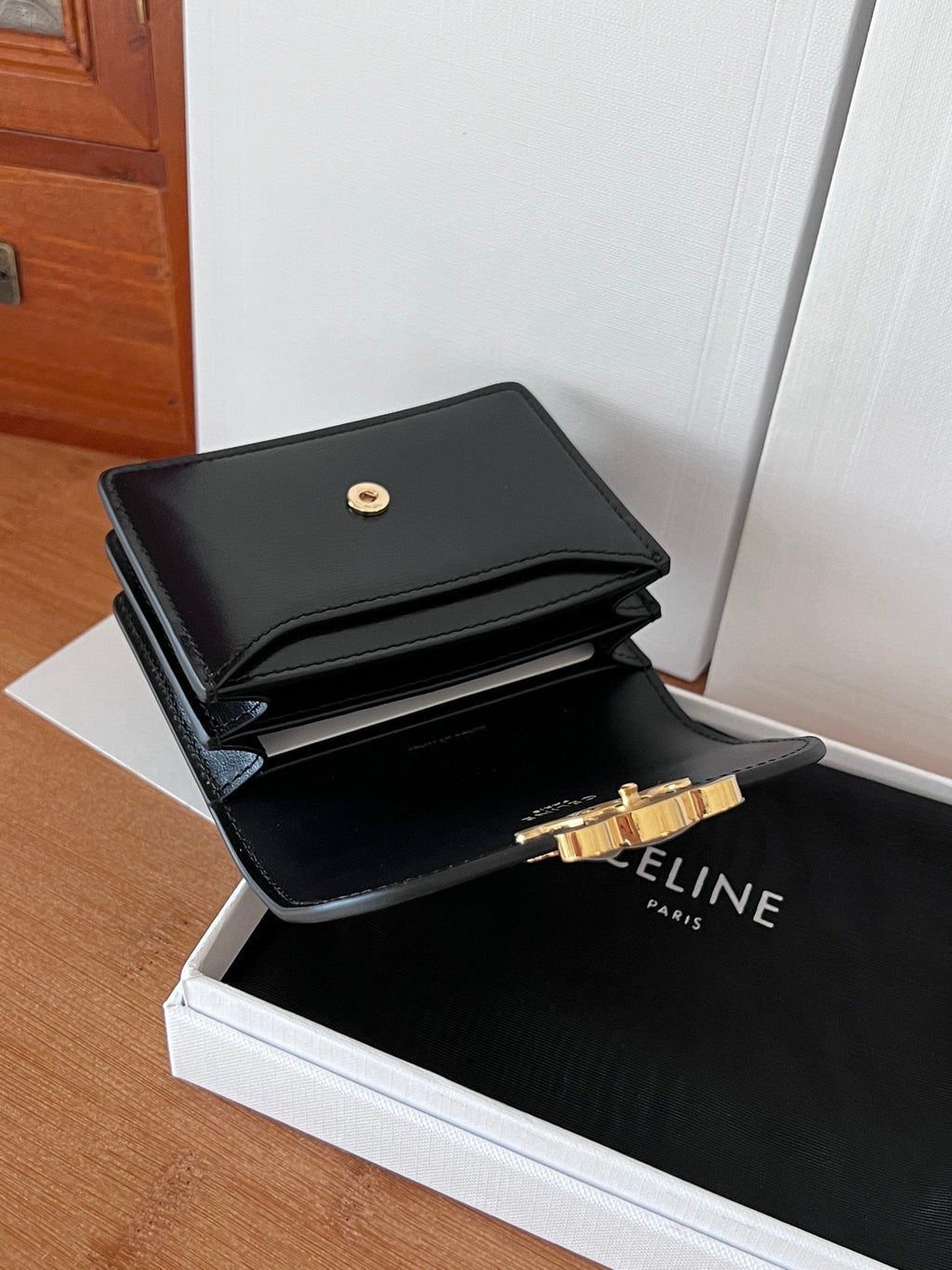 Celine 25S Business Card Holder 10 in Black Triomphe Canvas and Calfskin