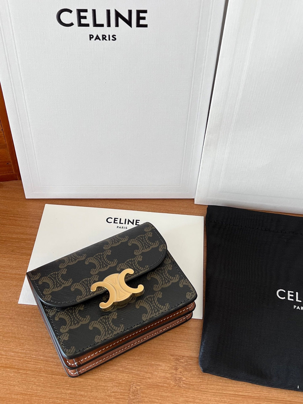 Celine 25S Business Card Holder 10 in Triomphe Canvas and Calfskin