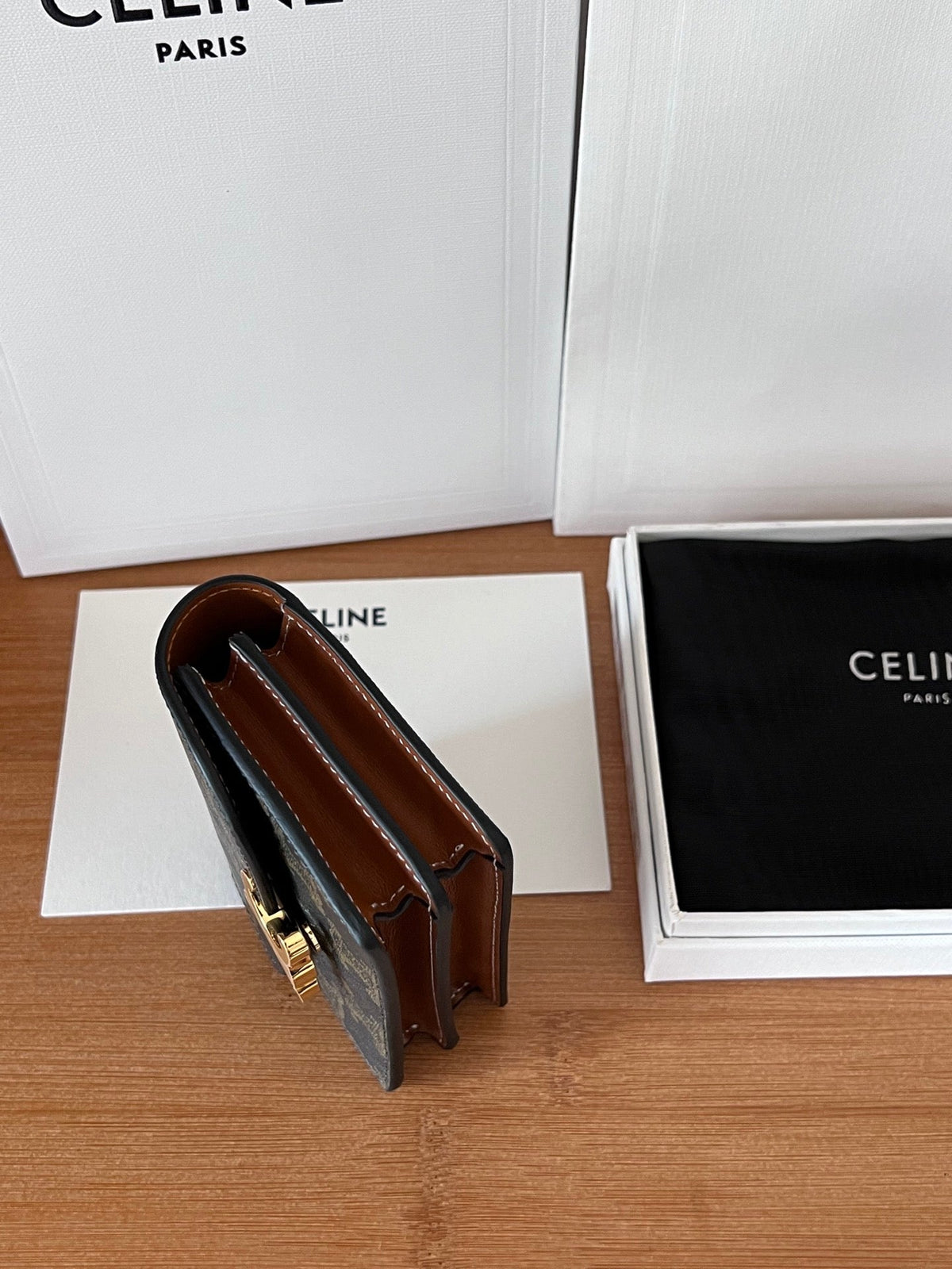 Celine 25S Business Card Holder 10 in Triomphe Canvas and Calfskin