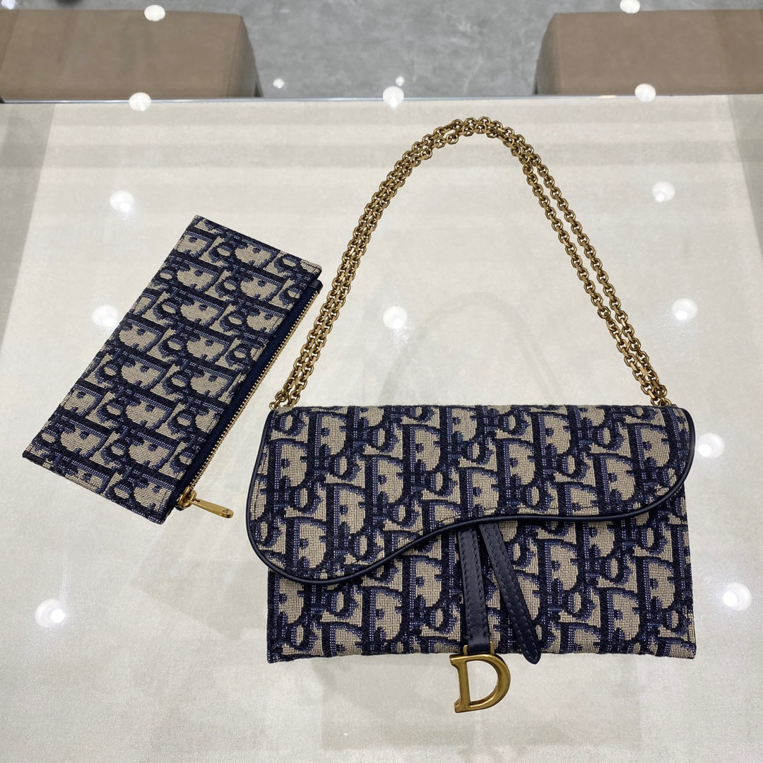 Dior CD Saddle WOC 19cm Blue Obique Embroidery